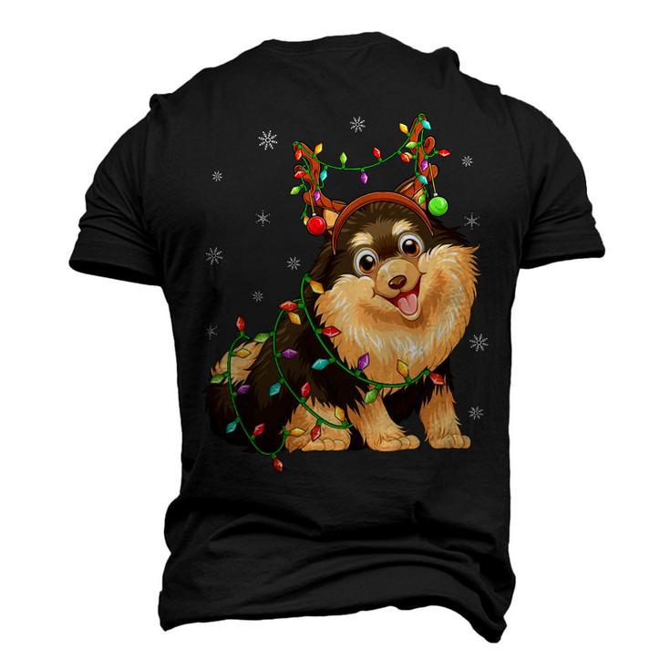 Xmas Lighting Reindeer Hat Pomeranian Dog Christmas T-Shirt Men's 3D T-shirt Back Print