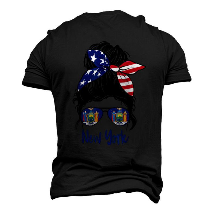 New York Girl New York Flag State Girlfriend Messy Bun  Men's 3D Print Graphic Crewneck Short Sleeve T-shirt
