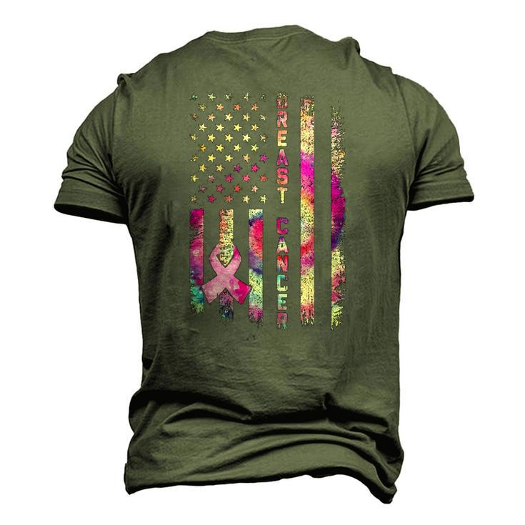 American Flag Breast Cancer Awareness Support Tie Dye Men's 3D T-Shirt Back Print
