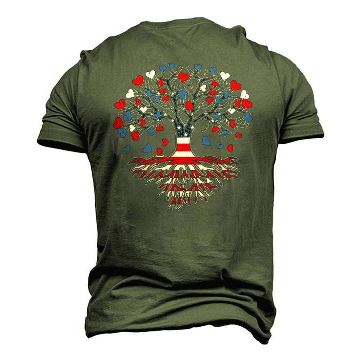 American Tree 4Th Of July Usa Flag Hearts Roots Patriotic Men's 3D T-Shirt Back Print
