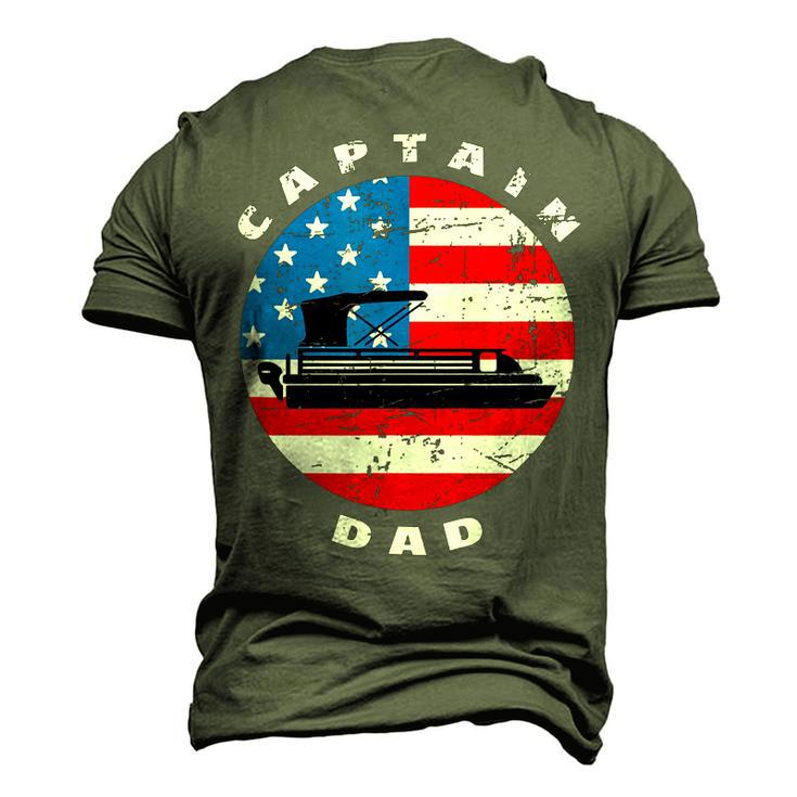 Mens Captain Dad Pontoon Boat Retro Us Flag 4Th Of July Boating Men's 3D T-shirt Back Print