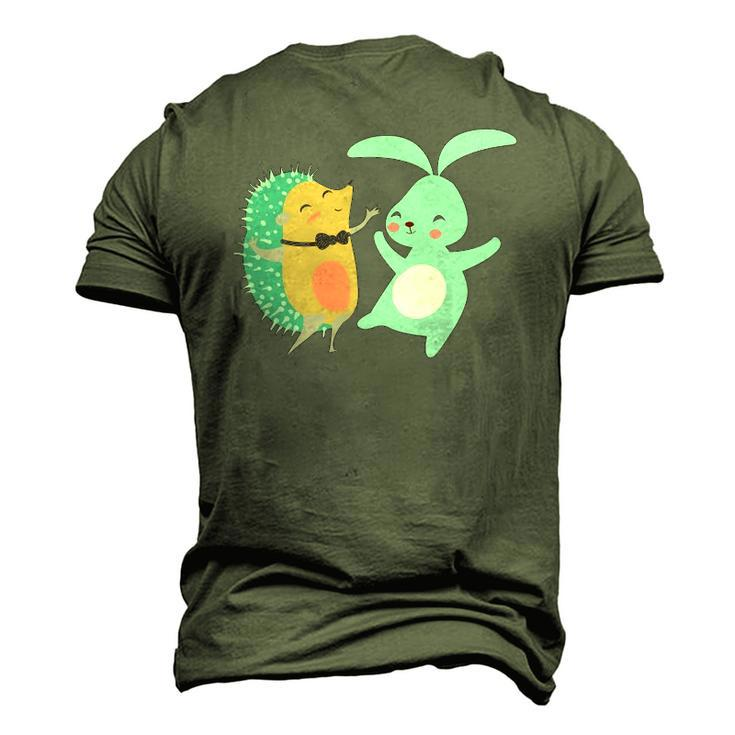 Cute Dancing Hedgehog & Rabbit Cartoon Art Men's 3D T-Shirt Back Print
