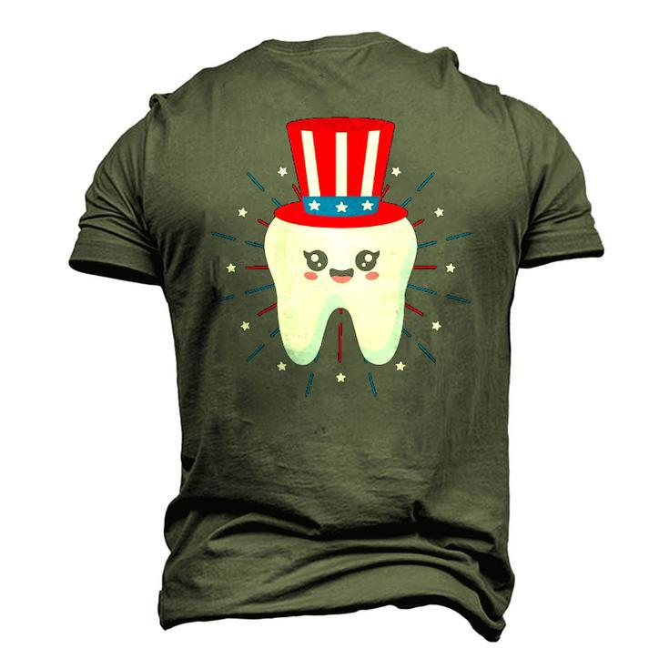 Dental Tooth Uncle Sam Hat 4Th Of July Usa Flag Dentist Men's 3D T-Shirt Back Print
