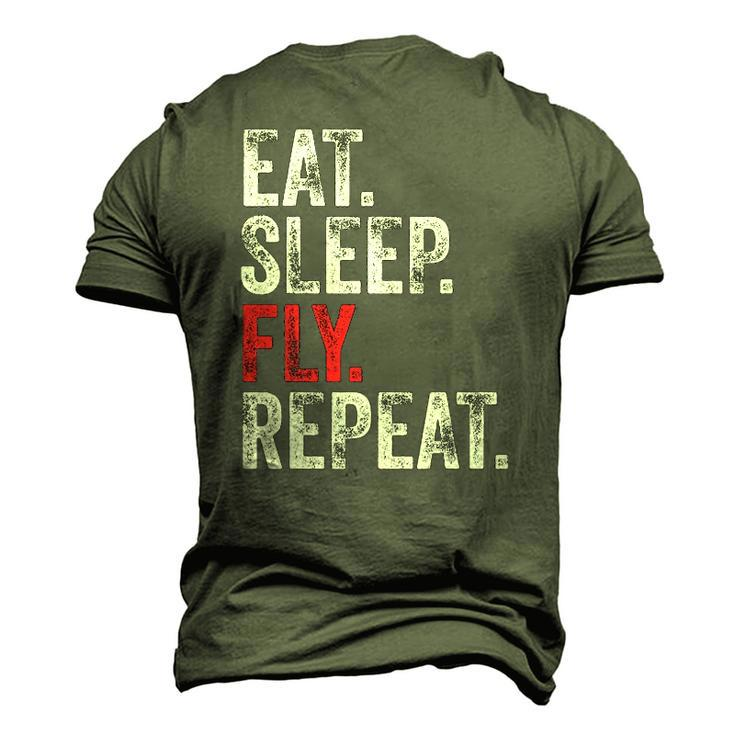 Eat Sleep Fly Repeat Aviation Pilot Vintage Distressed Men's 3D T-Shirt Back Print