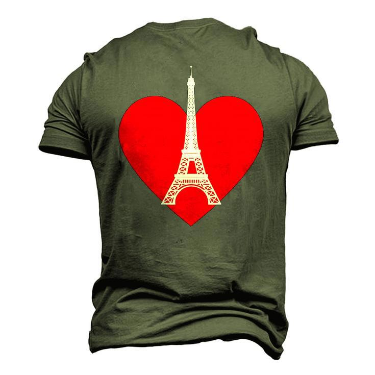 Eiffel Tower Heart For Paris Downtown France City Of Love Men's 3D T-Shirt Back Print