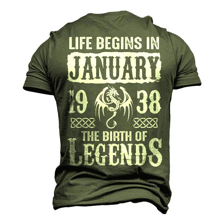January 1938 Birthday Life Begins In January 1938 Men's 3D T-shirt Back Print