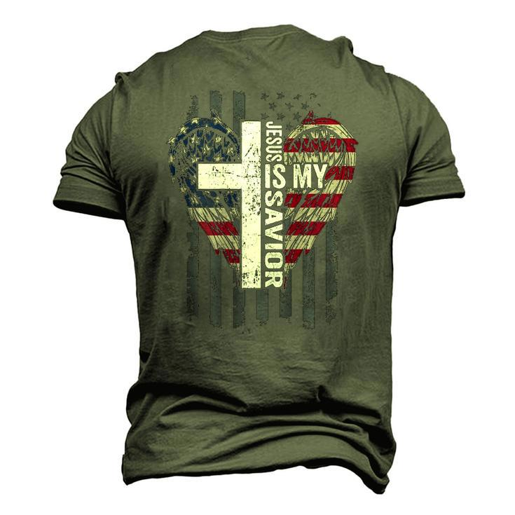 Jesus Is My Savior Usa Christian Faith Cross On Back Men's 3D T-Shirt Back Print