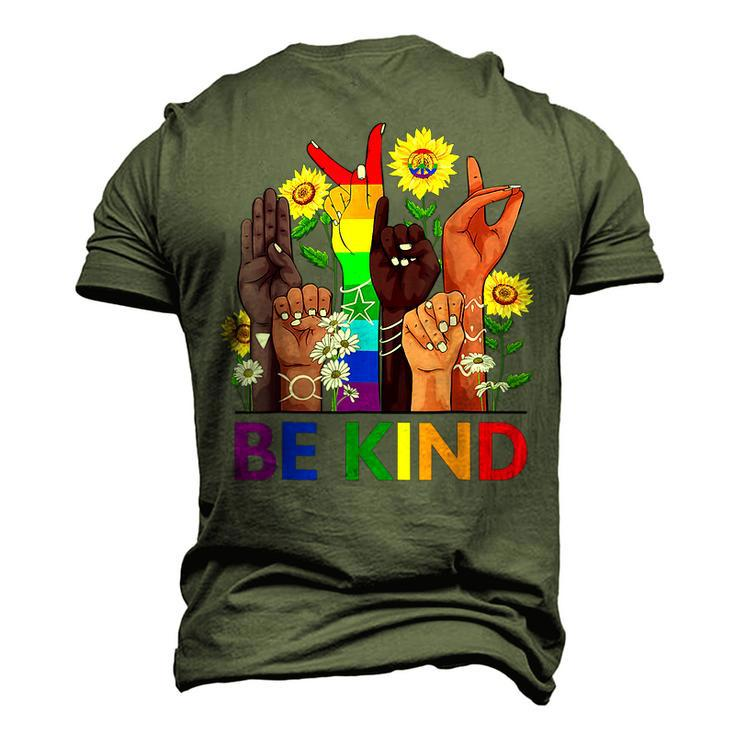 Be Kind Sign Language Hand Talking Lgbtq Flag Gay Pride Men's 3D T-Shirt Back Print