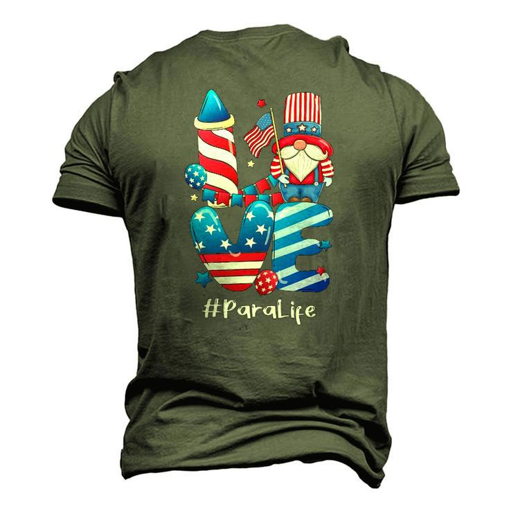 Love Para Life Gnome Usa Flag 4Th Of July Patriotic Men's 3D T-Shirt Back Print