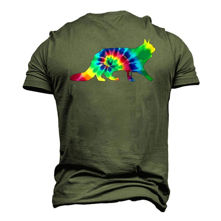 Maine Coon Cat Tie Dye Vintage Hippie Cat Lover Men's 3D T-Shirt Back Print