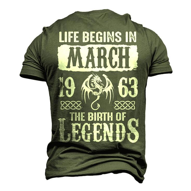 March 1963 Birthday Life Begins In March 1963 Men's 3D T-shirt Back Print