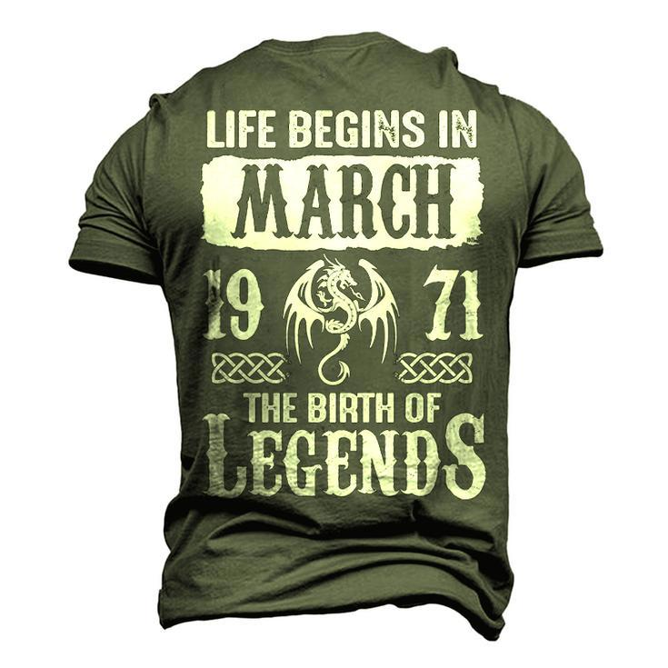 March 1971 Birthday Life Begins In March 1971 Men's 3D T-shirt Back Print