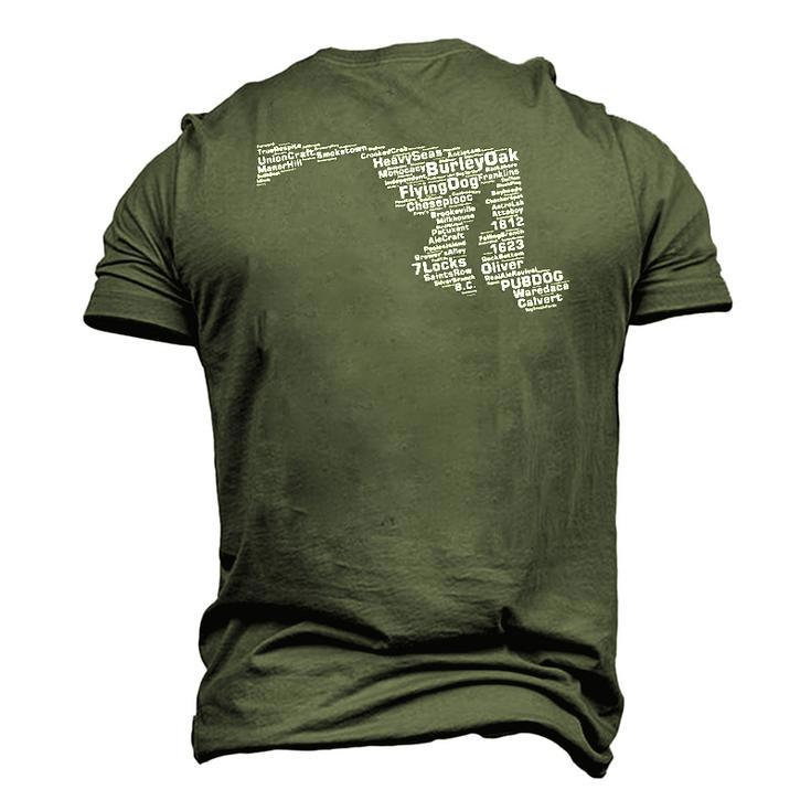 Maryland Breweries Word Art Maryland Map Men's 3D T-Shirt Back Print