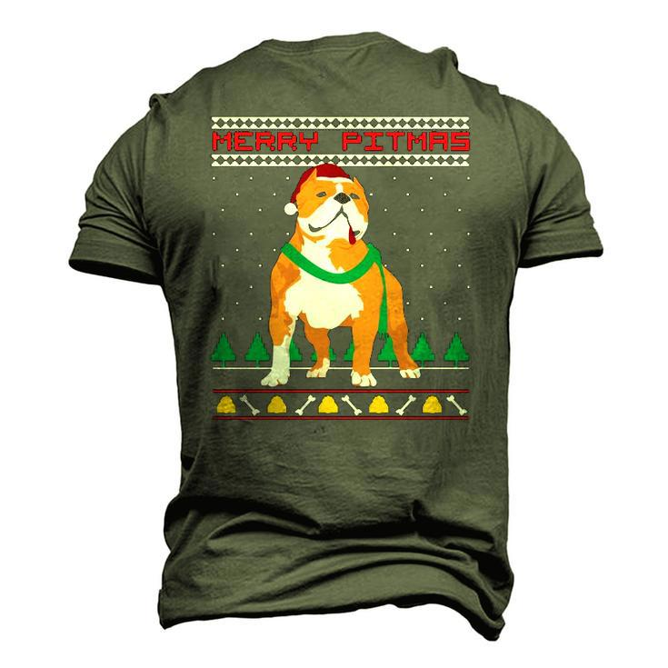 Merry Pitmas Pitbull Santa Claus Dog Ugly Christmas Men's 3D T-Shirt Back Print