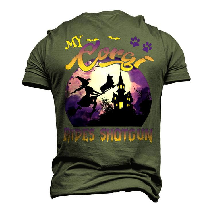 My Corgi Rides Shotgun Cool Halloween Protector Witch Dog Men's 3D Print Graphic Crewneck Short Sleeve T-shirt