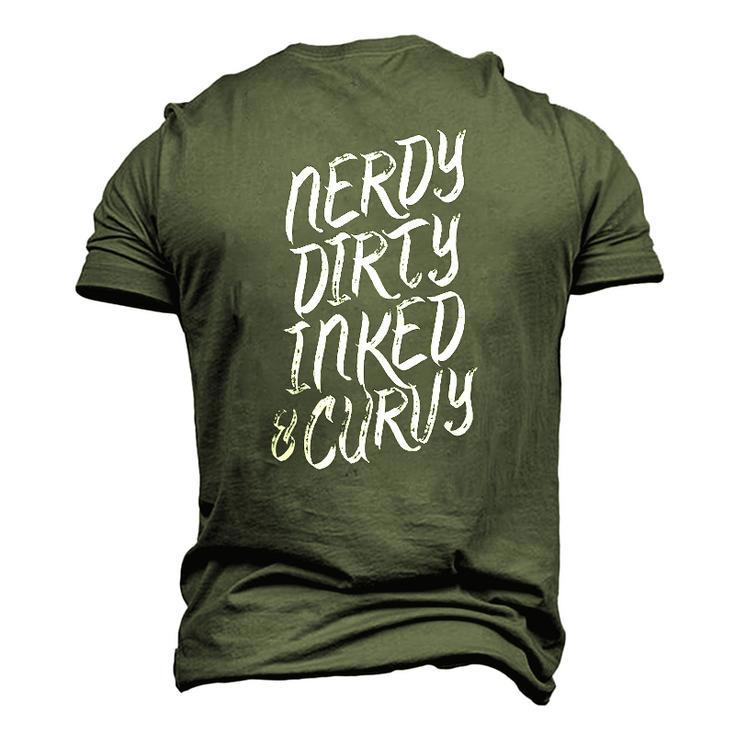 Nerdy Dirty Inked & Curvy Tattoo Woman Girl Nerd Men's 3D T-Shirt Back Print