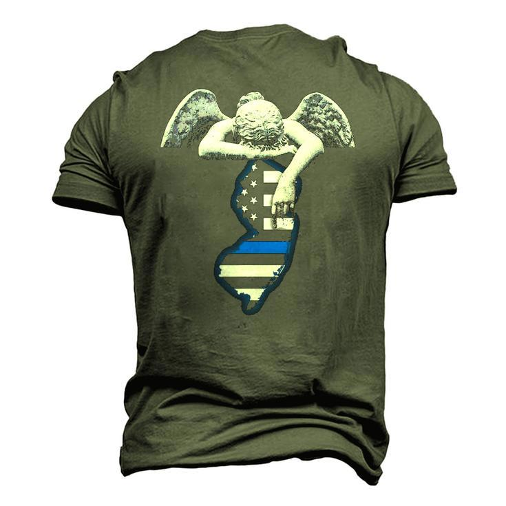 New Jersey Thin Blue Line Flag And Angel For Law Enforcement Men's 3D T-Shirt Back Print