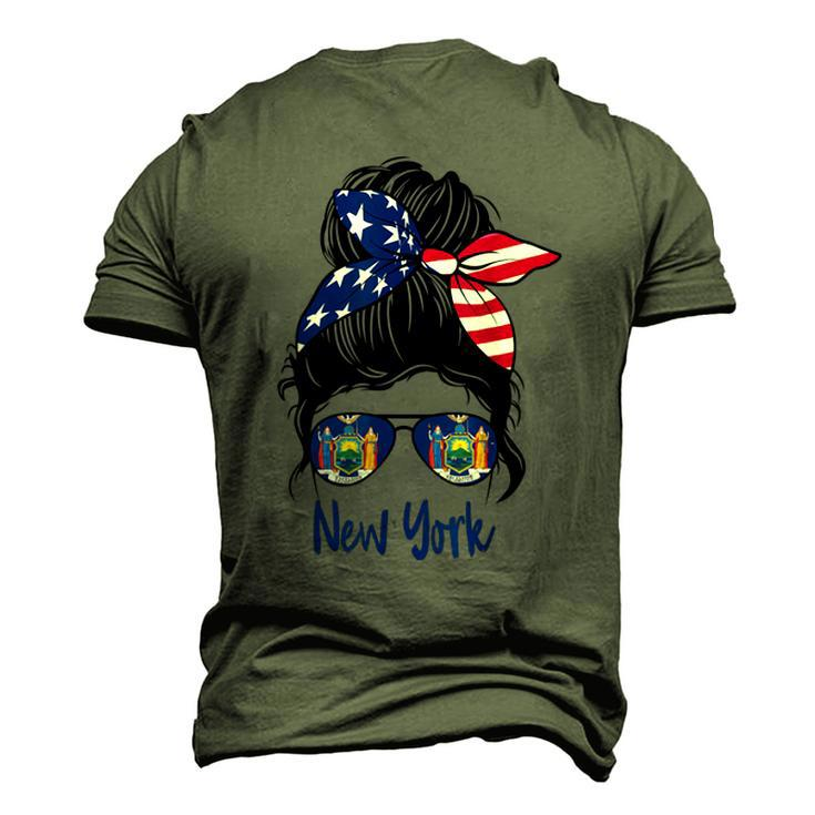 New York Girl New York Flag State Girlfriend Messy Bun Men's 3D Print Graphic Crewneck Short Sleeve T-shirt