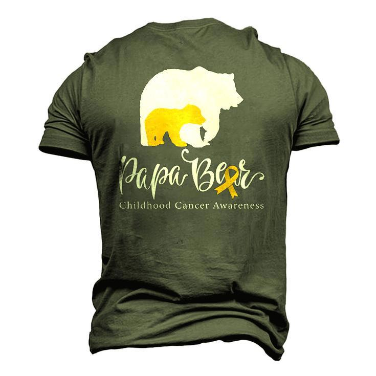 Mens Papa Bear Gold Ribbon Childhood Cancer Awareness Men's 3D T-Shirt Back Print