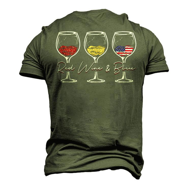 Red Wine & Blue 4Th Of July Wine Red White Blue Merica Usa Men's 3D T-Shirt Back Print