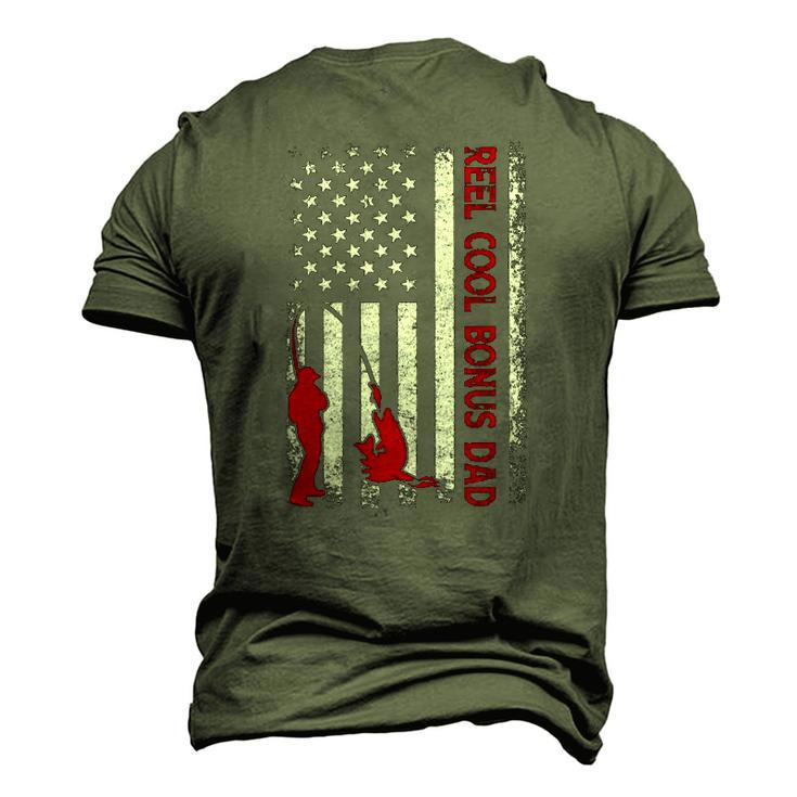 Reel Cool Bonus Dad American Flag Fishing Fathers Day Men's 3D T-Shirt Back Print