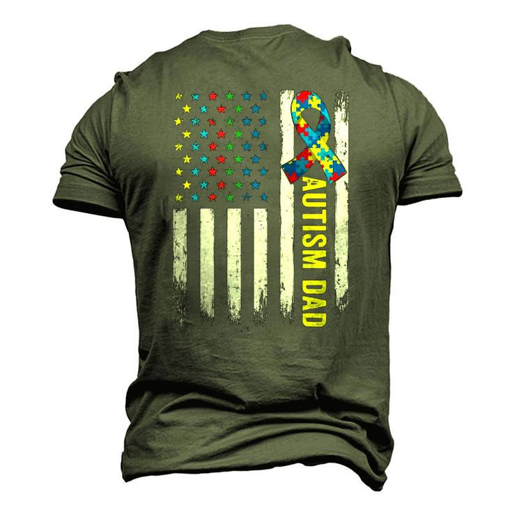 Retro American Flag Autism Dad Awareness Autistic Men's 3D T-Shirt Back Print