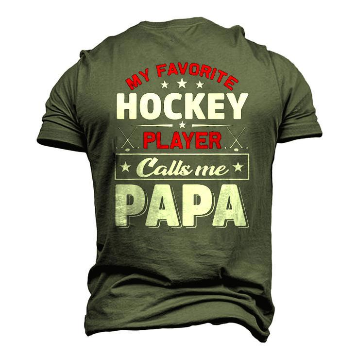 Retro My Favorite Hockey Player Calls Me Papa Fathers Day Men's 3D T-Shirt Back Print