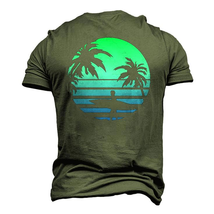 Retro Water Sport Surfboard Palm Tree Sea Tropical Surfing Men's 3D T-Shirt Back Print