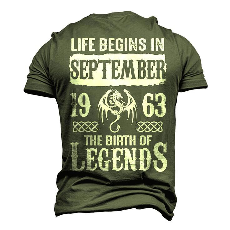 September 1963 Birthday Life Begins In September 1963 Men's 3D T-shirt Back Print