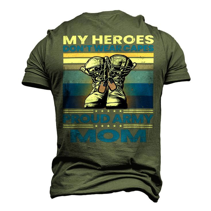 Vintage Veteran Mom My Heroes Dont Wear Capes Army Boots T-Shirt Men's 3D Print Graphic Crewneck Short Sleeve T-shirt