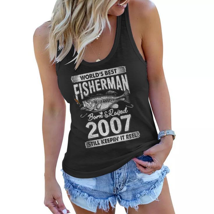 15 Years Old Fisherman Born In 2007 Fisherman 15Th Birthday Women Flowy Tank
