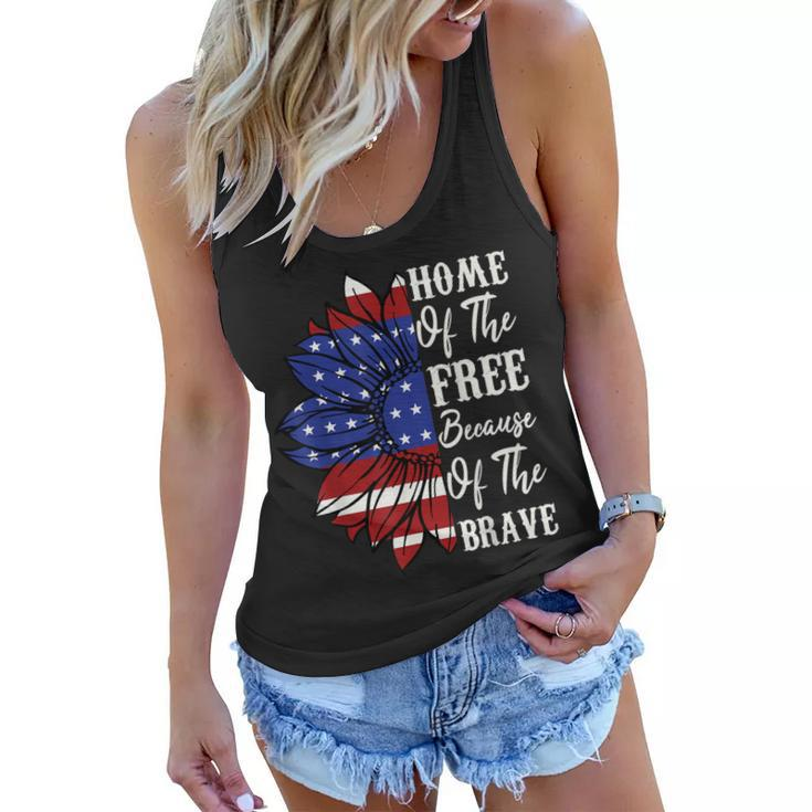 4Th Of July Sunflower Home Of The Free Because Of The Brave  Women Flowy Tank