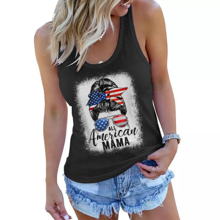 All American Mama Proud Mom Messy Bun Patriotic 4Th Of July  Women Flowy Tank