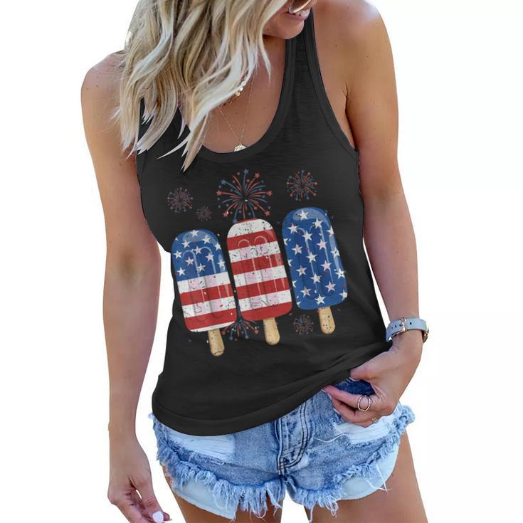 America 4Th Of July Popsicle Ice Cream Us Flag Patriotic  Women Flowy Tank