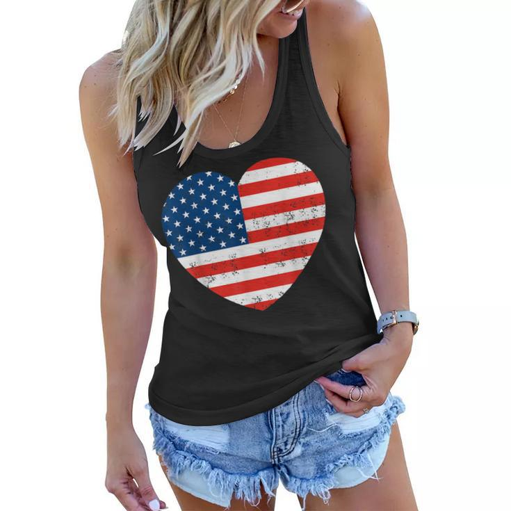 American Flag Heart 4Th Of July Usa Patriotic  V2 Women Flowy Tank