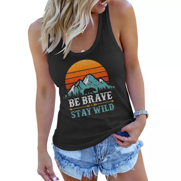 Be Brave Stay Wild Bear Mountains Vintage Retro Hiking Women Flowy Tank
