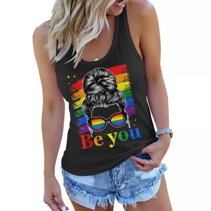 Be You Pride Lgbtq Gay Lgbt Ally Rainbow Flag Woman Face  Women Flowy Tank