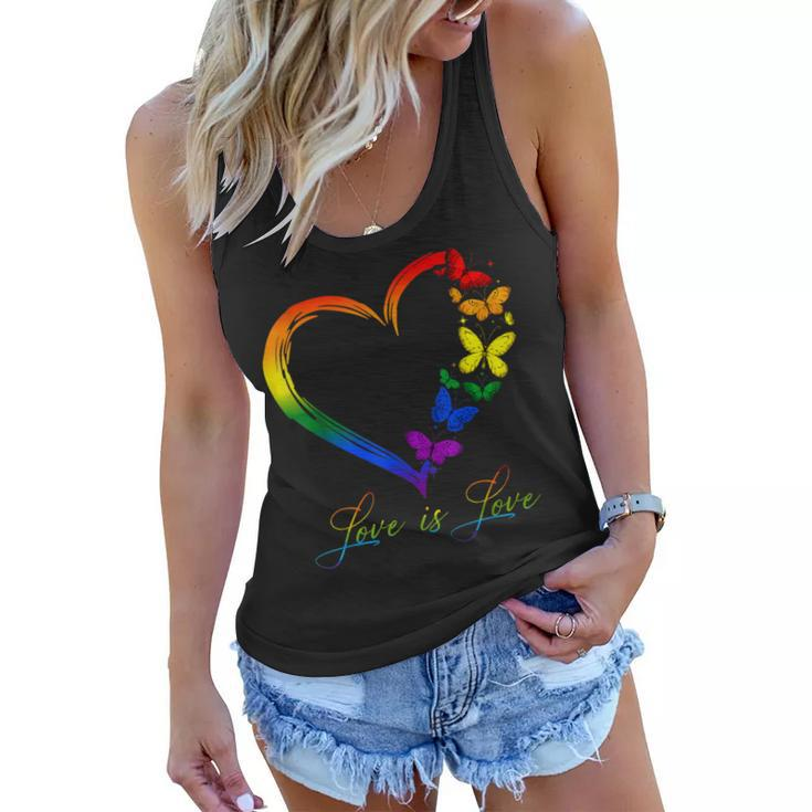 Butterfly Heart Rainbow Love Is Love Lgbt Gay Lesbian Pride  Women Flowy Tank