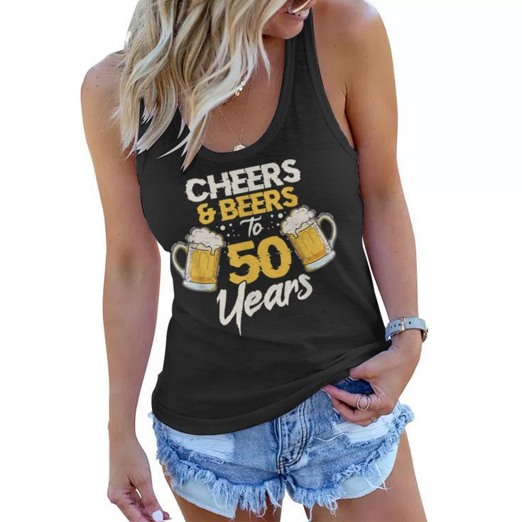 Cheers & Beers To 50 Years 50Th Birthday Fifty Anniversary  Women Flowy Tank