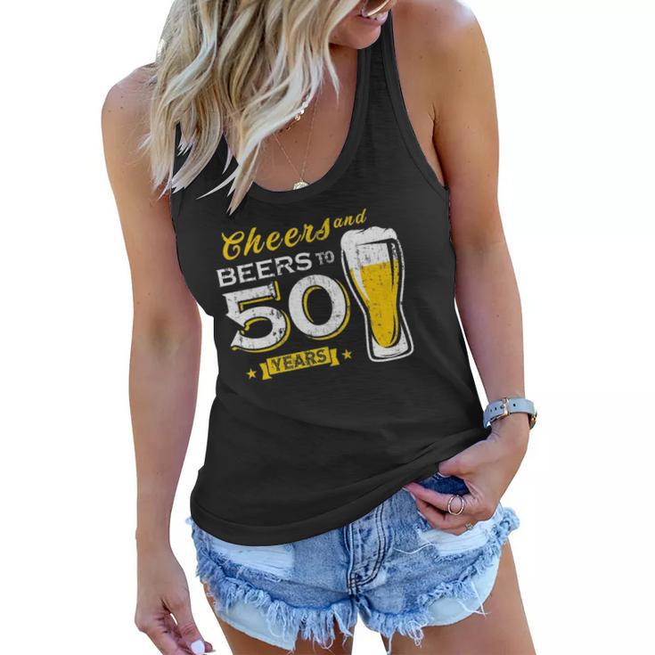 Cheers And Beers To 50 Years 50Th Funny Birthday Party Gift  Women Flowy Tank