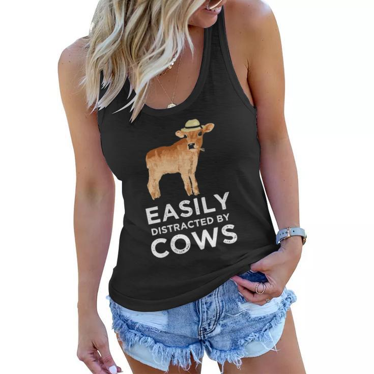 Cow Gifts For Women & Girls Cute Easily Distracted By Cows  Women Flowy Tank