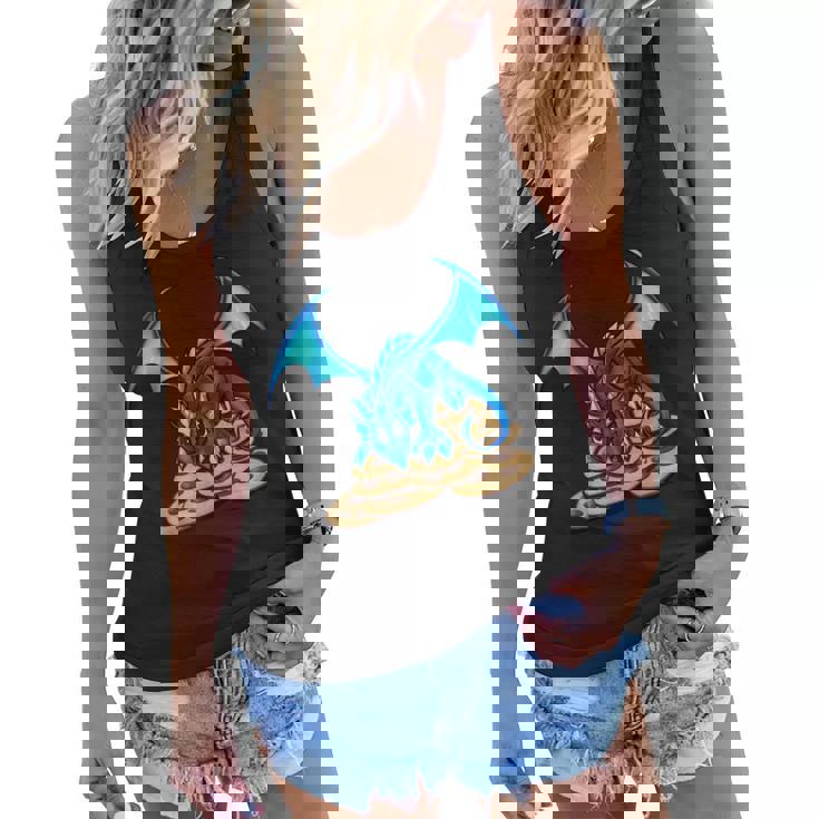 Cute Blue Dragon And His Cookie Treasure Hoard  Women Flowy Tank