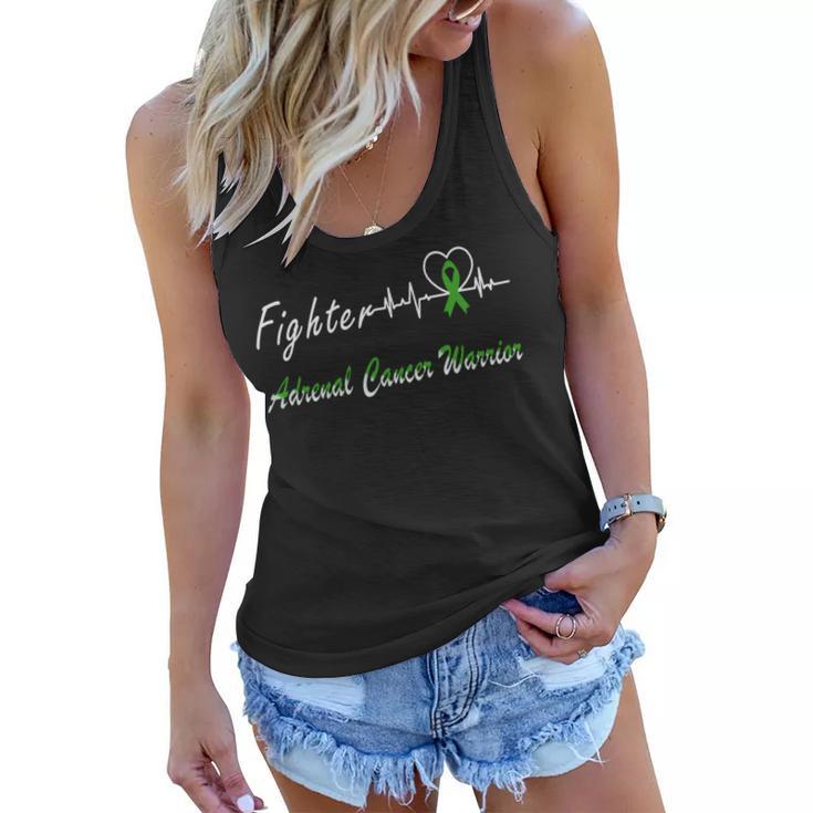 Fighter Adrenal Cancer Warrior Heartbeat  Green Ribbon  Adrenal Cancer  Adrenal Cancer Awareness Women Flowy Tank