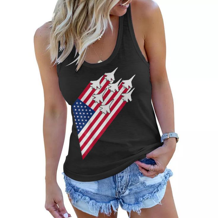 Fighter Jets Usa Flag 4Th Of July Fighter Jet Flag  Women Flowy Tank