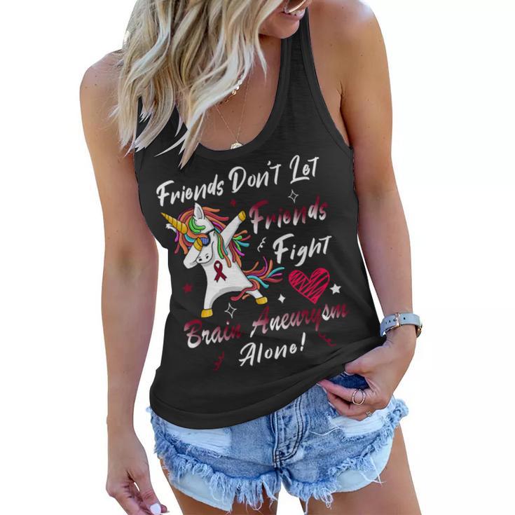 Friends Dont Let Friends Fight Brain Aneurysm Alone  Unicorn Burgundy Ribbon  Brain Aneurysm  Bpd Brain Aneurysm V2 Women Flowy Tank