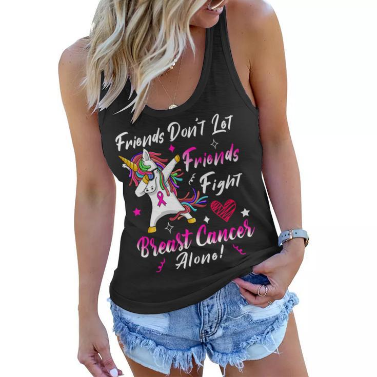 Friends Dont Let Friends Fight Breast Cancer Alone  Pink Ribbon Unicorn  Breast Cancer Support  Breast Cancer Awareness Women Flowy Tank