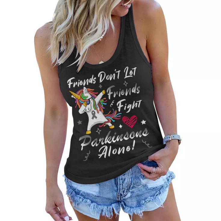 Friends Dont Let Friends Fight Parkinsons Alone  Grey Ribbon  Parkinsons  Parkinsons Awareness Women Flowy Tank