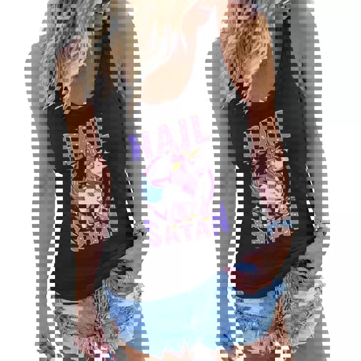 Funny Hail Satan Unicorn Rainbow Satanic Heavy Metal Pun Women Flowy Tank