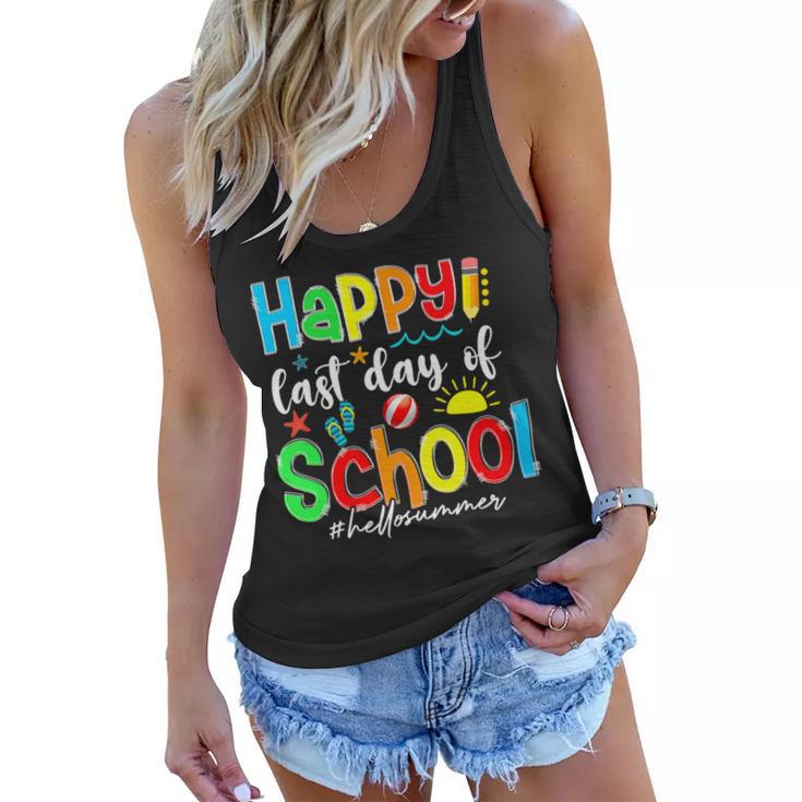 Funny Happy Last Day Of School Hello Summer Multicolored Women Flowy Tank