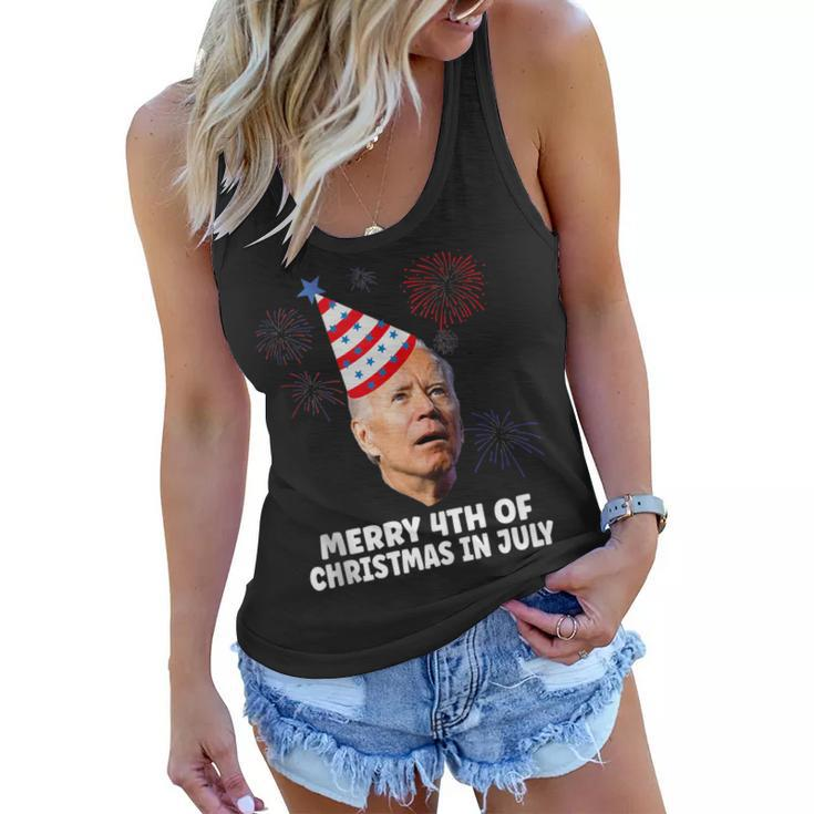 Funny Joe Biden Merry 4Th Of Christmas In July Usa Flag  Women Flowy Tank